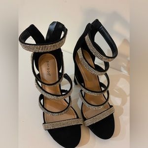 Bamboo Black Rhinestone Strappy High Heel Sandals